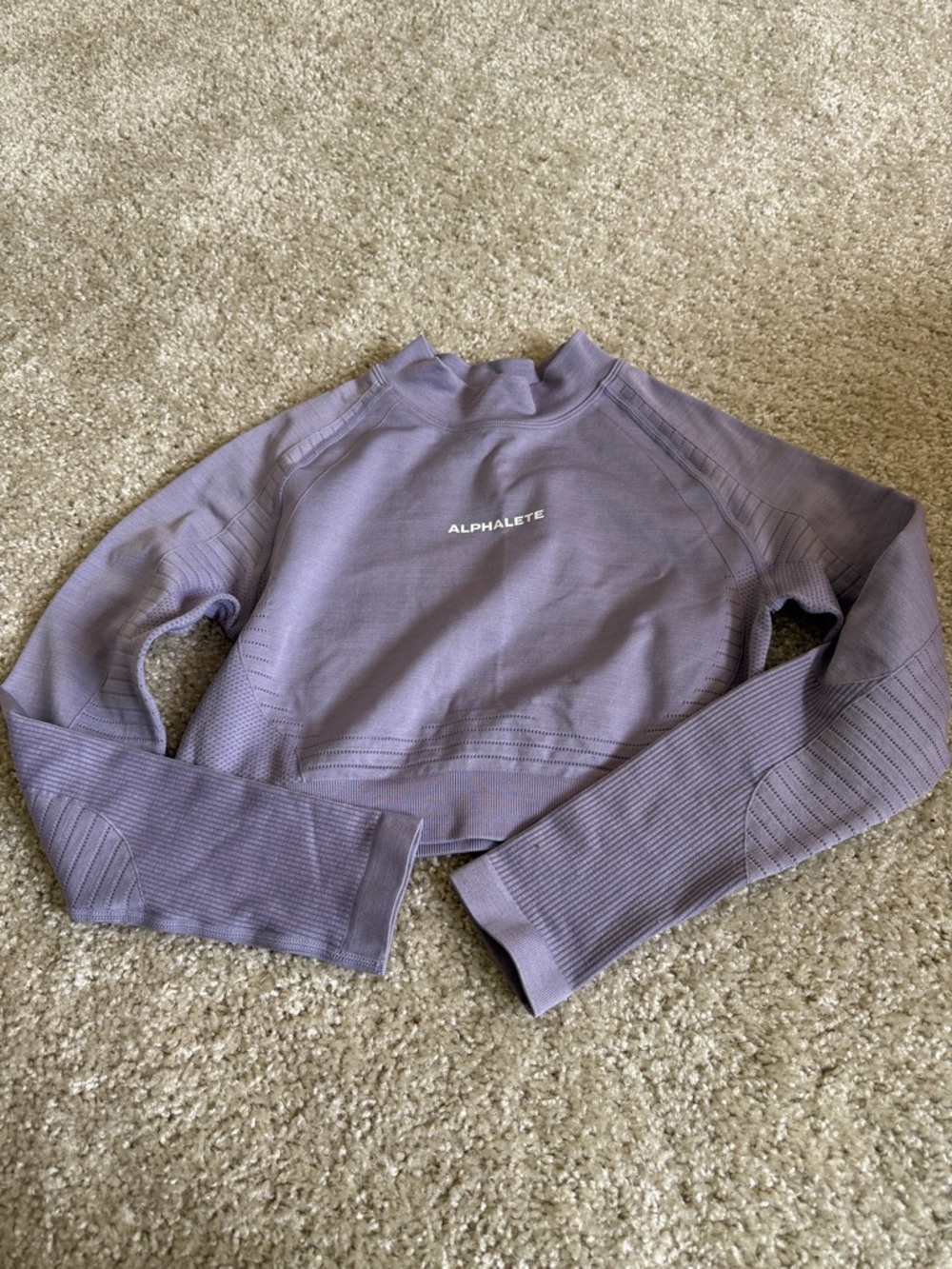 Alphalete Lilac Cropped Seam-Detailed Long Sleeve Top